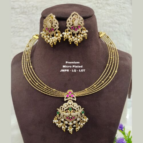One gram gold Jewellery - Hasli with kundan locket and earrings
