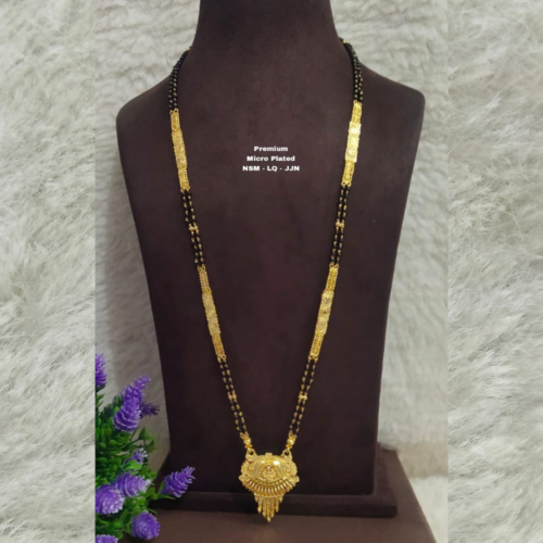 Gold Replica...One Gram gold long black beads with locket... 30 inches
