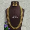 One GRAM gold Jewellery - Long Antique Lakshmi kasu haram with green Crystals One gram gold Jewellery | Long Antique Lakshmi kasula haram with green Crystals