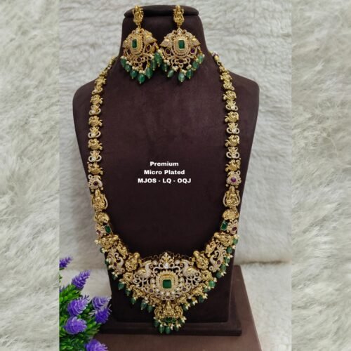 One GRAM gold Jewellery - Long Antique  bridal Necklace with heavy earrings