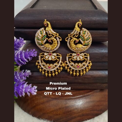 One gram gold Antique  Chandbali earrings with parrots and peacocks..