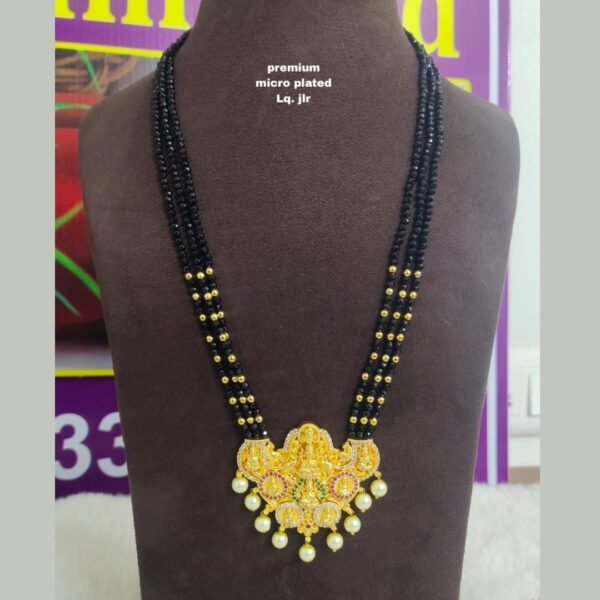 One gram gold Jewellery - black crystals chain with Asta Lakshmi locket