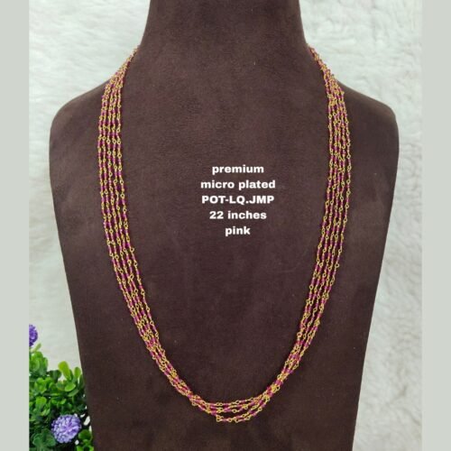 One gram gold Jewellery - 30 inches 5 lines pink crystals Kattutiga chain