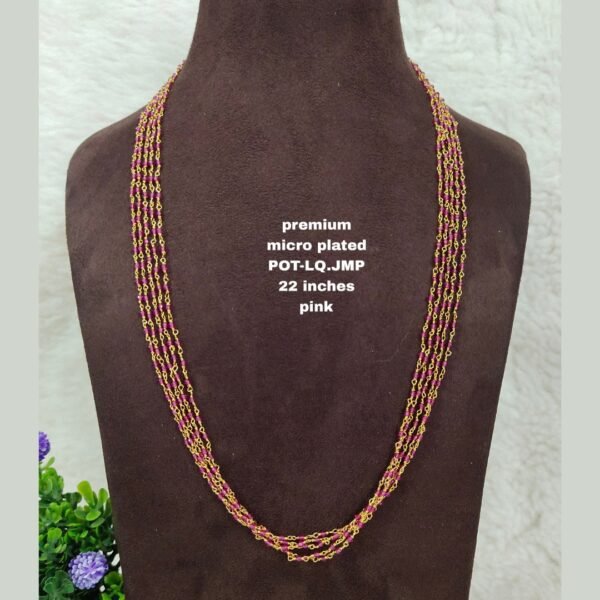 One gram gold Jewellery - 30 inches 5 lines pink crystals Kattutiga chain