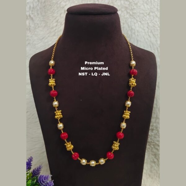 Hand made pumpkin shape coral chain with Kattutiga, swaroski pearls and antique beads