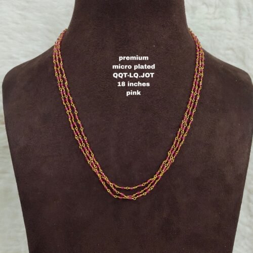 One gram gold Jewellery - 18 inches 3 lines pink crystals Kattutiga chain