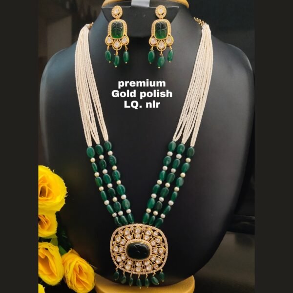 One gram gold Jewellery -  Pearl chain with kundan locket and earrings