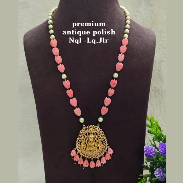One gram gold Jewellery -  pearls and Tulips chain with Lakshmi locket