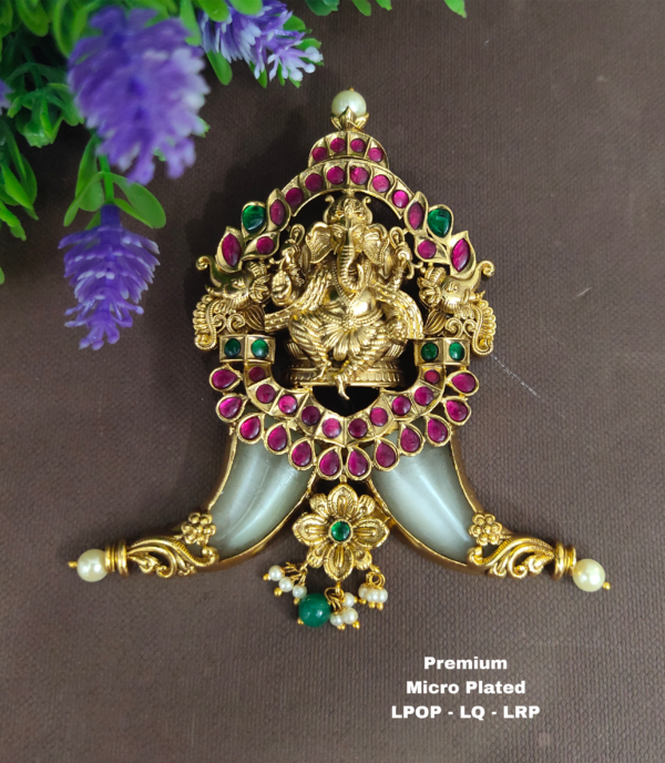 One gram gold Jewellery | One gram gold puligoru Ganesh locket with kundan Stones