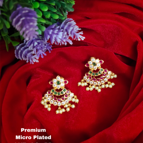 One gram gold  Chandbali earrings - South indian Jewellery - South indian bridal jewellery - Lush queens jewellery