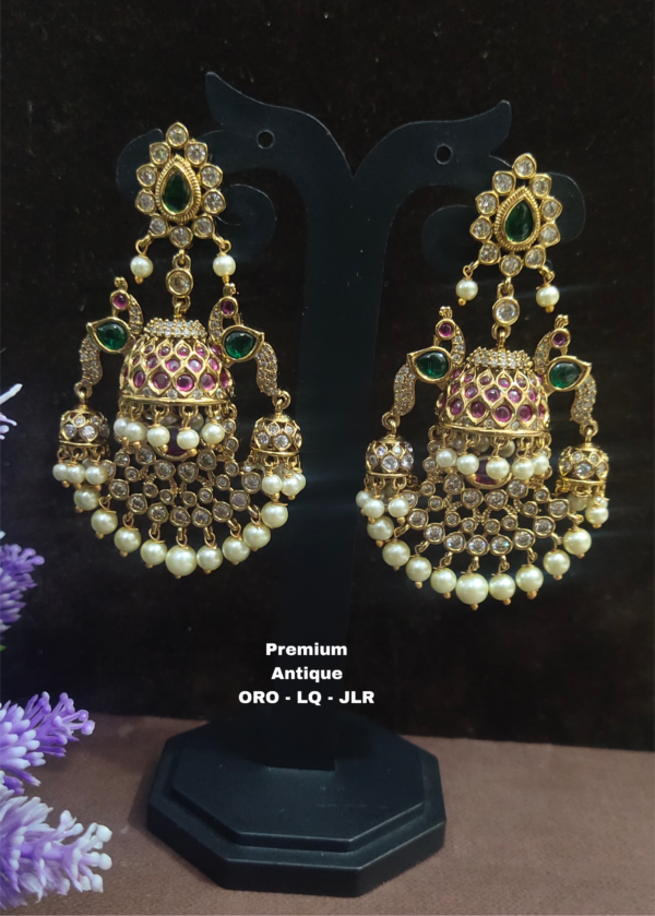 South indian Jewellery - South indian bridal jewellery - Lush queens jewellery - One gram gold Antique Chandbali earrings