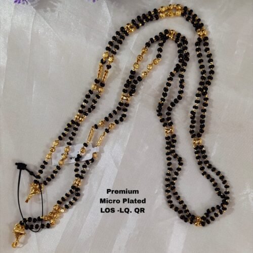 One Gram gold long black beads with out locket... 26 inches