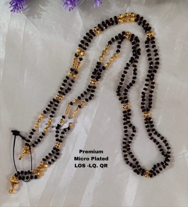 One Gram gold long black beads with out locket... 26 inches