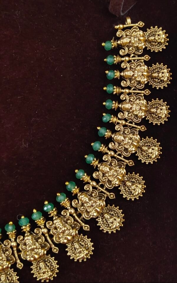 IMG_20260804_121050 One gram gold Necklace | One gram gold Jewellery | Lakshmi Kasula Haram With green Crystals