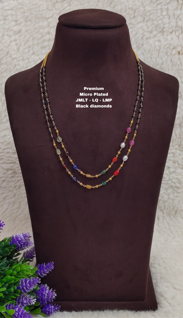 •	Short Black beads | One gram gold  Black Beads |  Nallapusala Chains