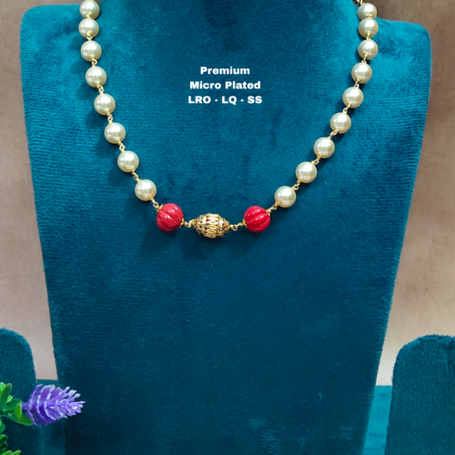 One gram gold Coral Chains | One gram gold Perals  Chains | One gram gold Mutyala Chains